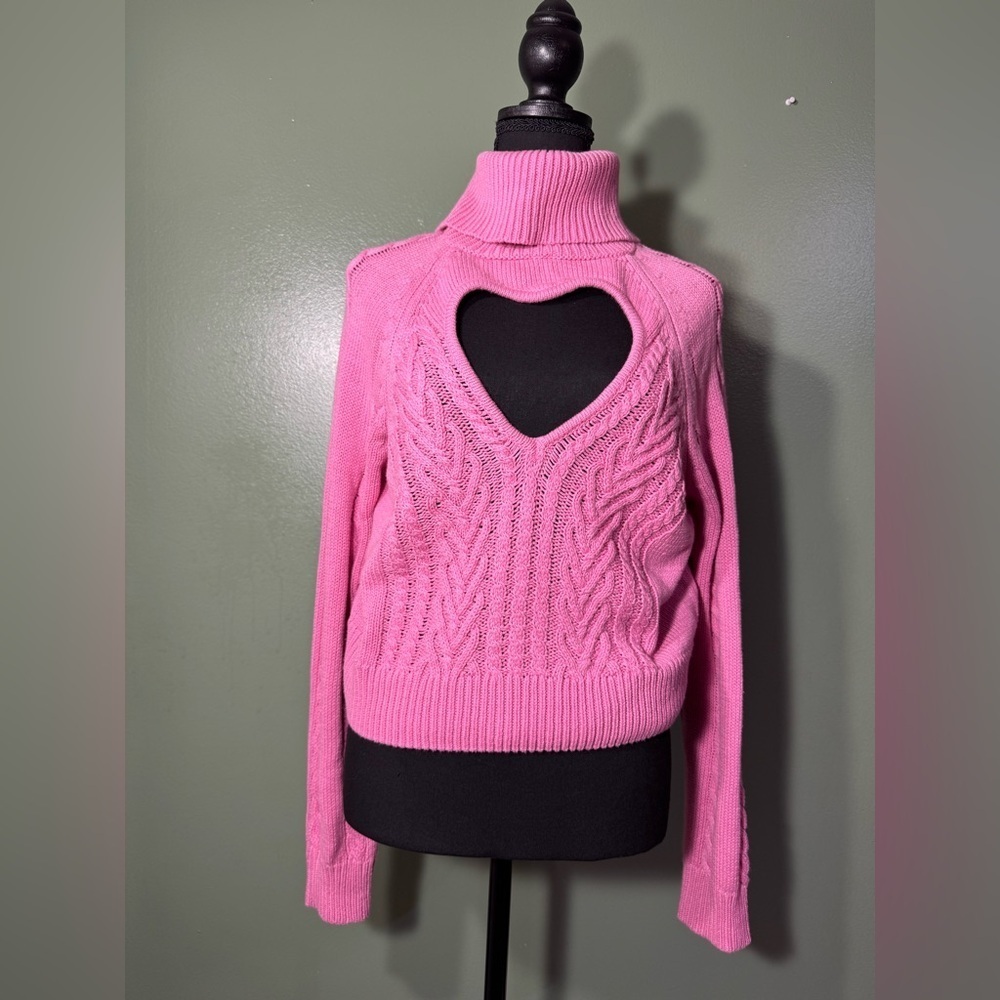 Forever 21 Pink Cutout Cable Knit Turtleneck Sweater - Picture 2 of 5